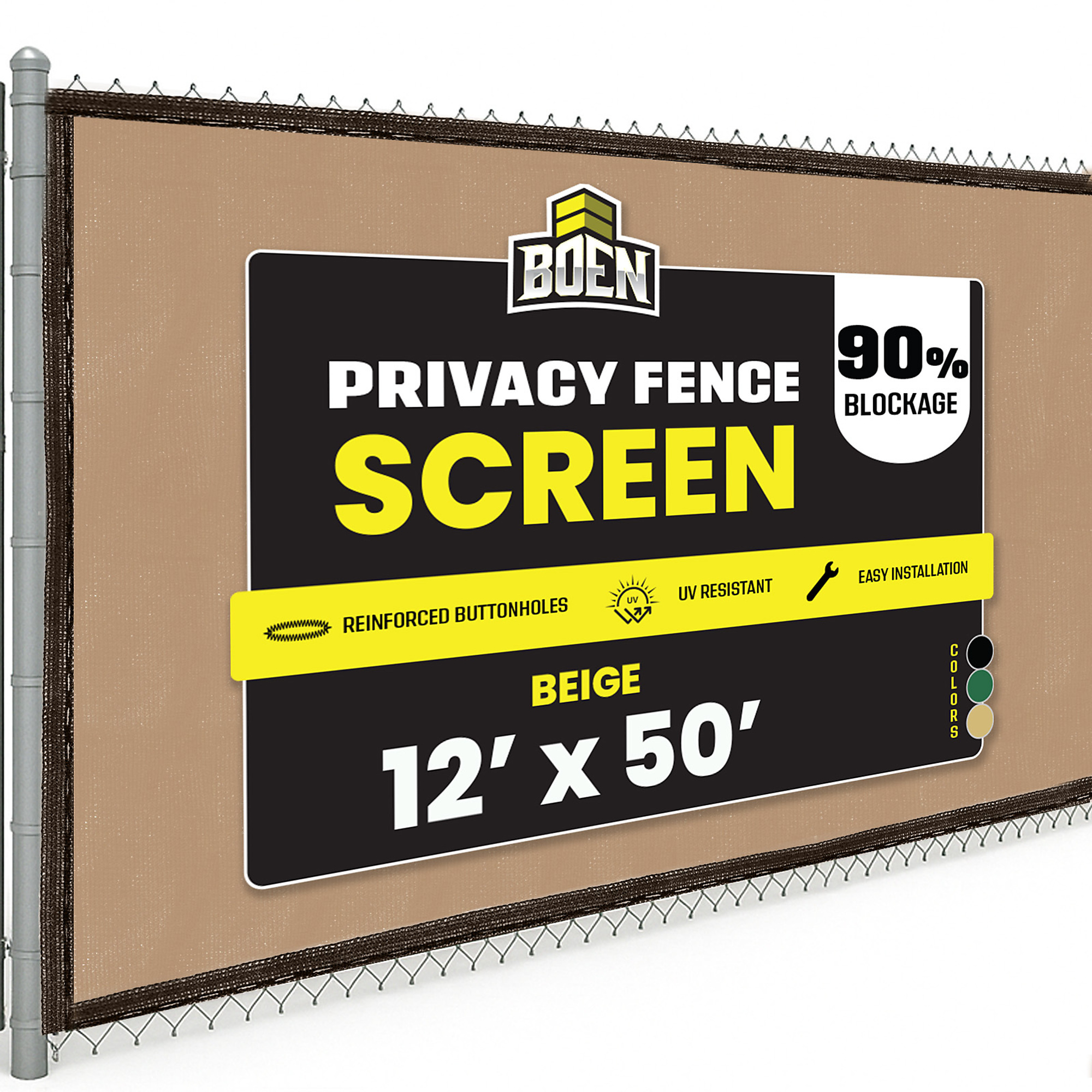 Boen Beige Privacy Screen Fence, 12 ft x 50 ft, Netting Mesh Fabric Windscreen with Reinforced Steel Grommets for Garden Fence Or Any Outdoor Metal or Wooden Fencing